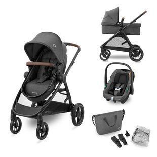 Коляска MAXI-COSI ZELIA S TRIO Dark Grey (Black Frame/Brown Leather + CabrioFix S i-Size + сумка) 000037276 фото